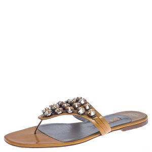 Gina Mustard Patent Leather Studded Thong Flat Sandals Size 41, Flats - Luxury Closet catalog