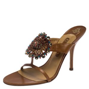 Gina Brown Leather Embellished Strappy Sandals Size 41, Sandals - Luxury Closet catalog