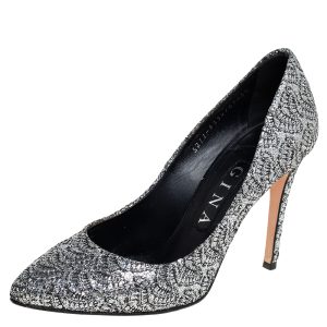 Gina Metallic Silver Lurex And Glitter Slip On Pumps Size 38.5, Pumps - Luxury Closet catalog