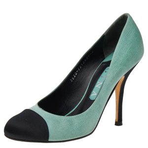 Gina Green/Black Satin Cap Toe Pumps Size 38, Pumps - Luxury Closet catalog