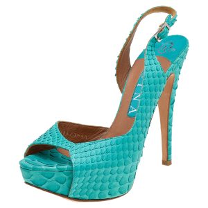 Gina Blue Python Leather Platform Pumps Size 37.5, Pumps - Luxury Closet catalog