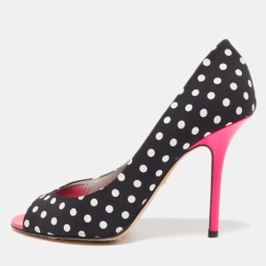 Gina Black/White Polka Dot Canvas Peep Toe Pumps Size 40, Pumps - Luxury Closet catalog