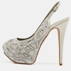 Gina Grey Satin Embellished Slingback Platform Sandals Size 39.5, Sandals - Luxury Closet catalog