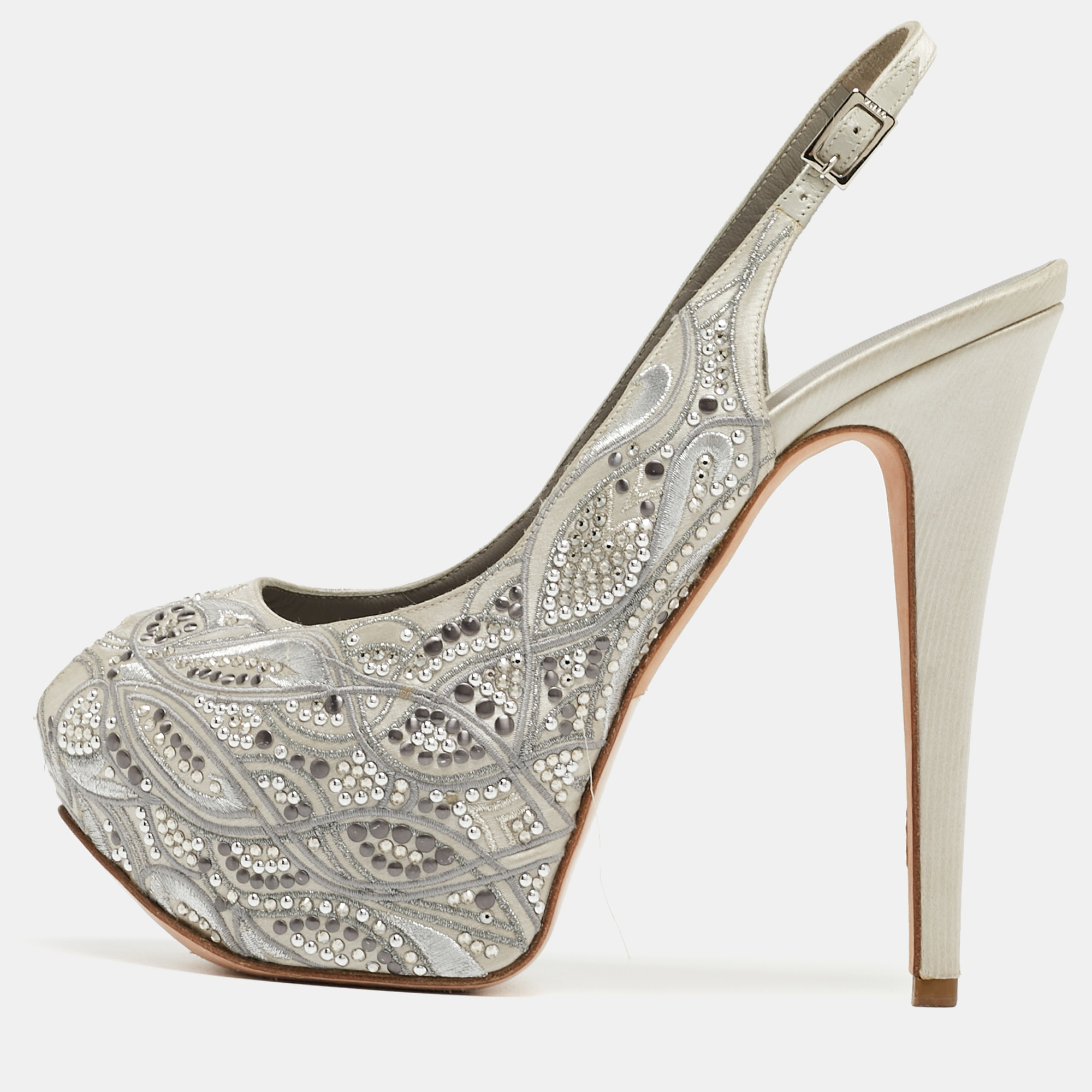 Gina Grey Satin Embellished Slingback Platform Sandals Size 39.5, Sandals - Luxury Closet catalog