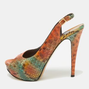 Gina Tricolor Python Open Toe Platform Slingback Pumps Size 40.5, Pumps - Luxury Closet catalog