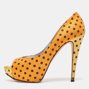 Gina Tricolor Polka Dot Print Satin Peep Toe Platform Pumps Size 40, Pumps - Luxury Closet catalog