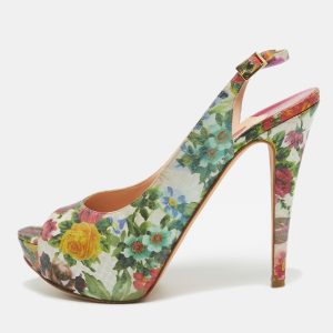Gina Multicolor Python Embossed Leather Peep Toe Slingback Pumps Size  40.5, Pumps - Luxury Closet catalog