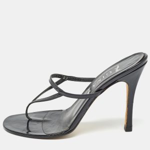 Gina Black Patent Leather Thong Slide Sandals Size 39, Sandals - Luxury Closet catalog