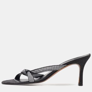 Gina White/Black Fabric Knotted Slide Sandals Size 39, Sandals - Luxury Closet catalog