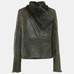 Meteo Khaki Green Rabbit Leather and Fur Jacket S, Coats & Jackets - Luxury Closet catalog