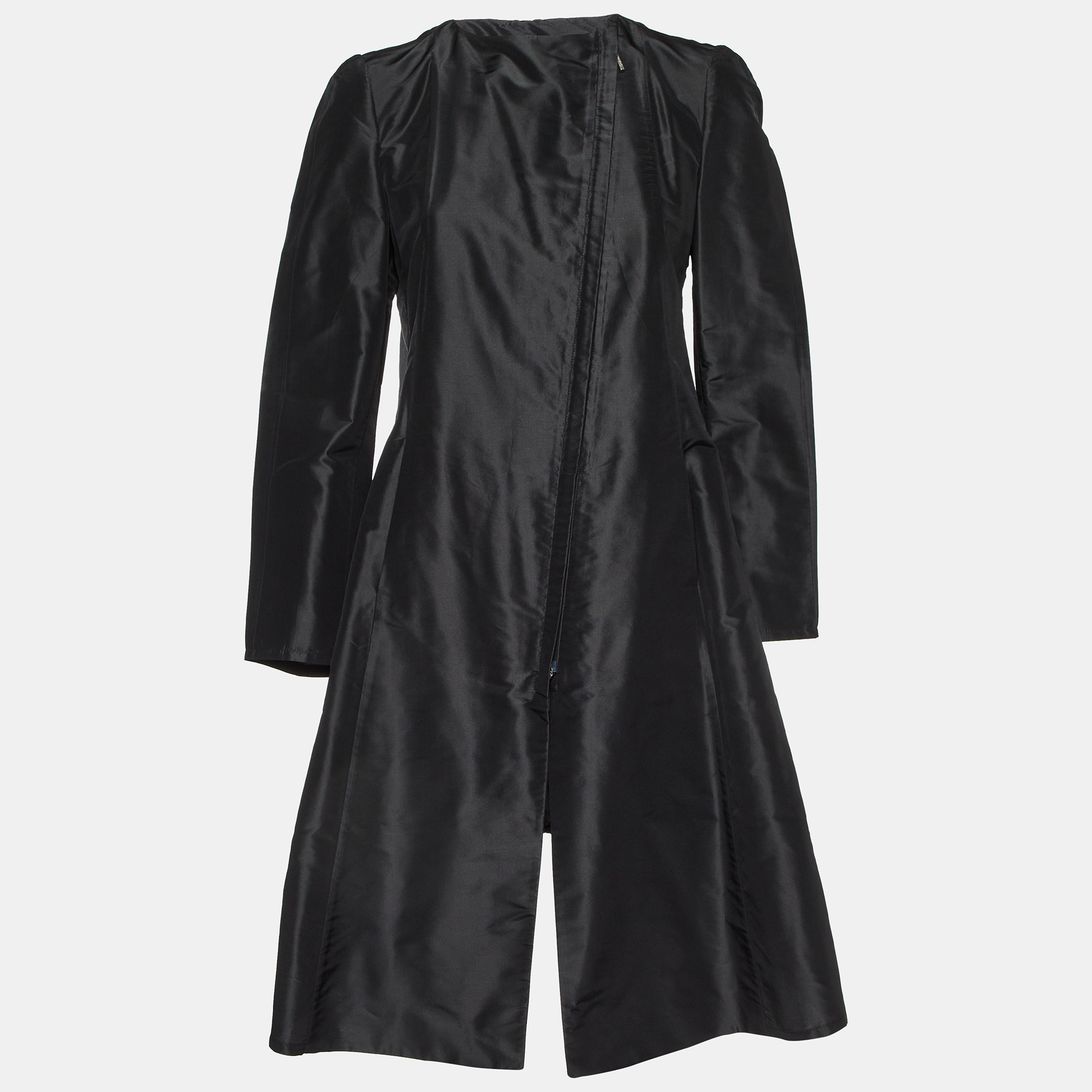 Giorgio Armani Black Silk Zip - Up Coat M, Coats & Jackets - Luxury Closet catalog