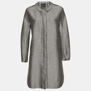 Giorgio Armani Grey/Black Basket Weave Zip-Up Overcoat M, Coats & Jackets - Luxury Closet catalog