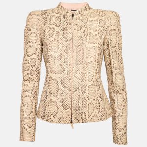 Giorgio Armani Pink Textured Python Leather Zip-Up Jacket S, Coats & Jackets - Luxury Closet catalog