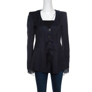 Giorgio Armani Navy Blue Jacquard Organza Trim Jacket S, Coats & Jackets - Luxury Closet catalog