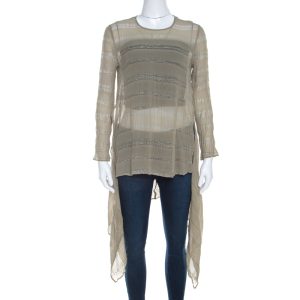 Giorgio Armani Sage Green Sheer Linen Silk Asymmetric Hem Long Sleeve Blouse M, Shirts & Tops - Luxury Closet catalog