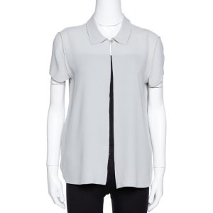 Giorgio Armani Grey Silk Crepe Open Front Blouse M, Shirts & Tops - Luxury Closet catalog