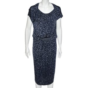 Giorgio Armani Blue Animal Printed Silk Jersey Cut-Out Back Detailed Dress L, Dresses - Luxury Closet catalog