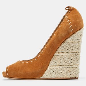 Giuseppe Zanotti Brown Suede Espadrille Wedge Ankle Strap Peep Toe Pumps Size 39, Pumps - Luxury Closet catalog