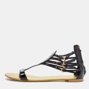 Giuseppe Zanotti Black Patent Leather Ankle Strap Flat Sandals Size 40, Flats - Luxury Closet catalog