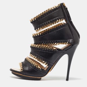 Giuseppe Zanotti Black Leather Chain Embellished Trim Cut Out Sandals Size 35.5, Sandals - Luxury Closet catalog