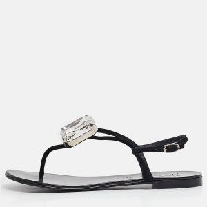 Giuseppe Zanotti Black Suede Crystal Embellished Slingback Sandals Size 38.5, Sandals - Luxury Closet catalog