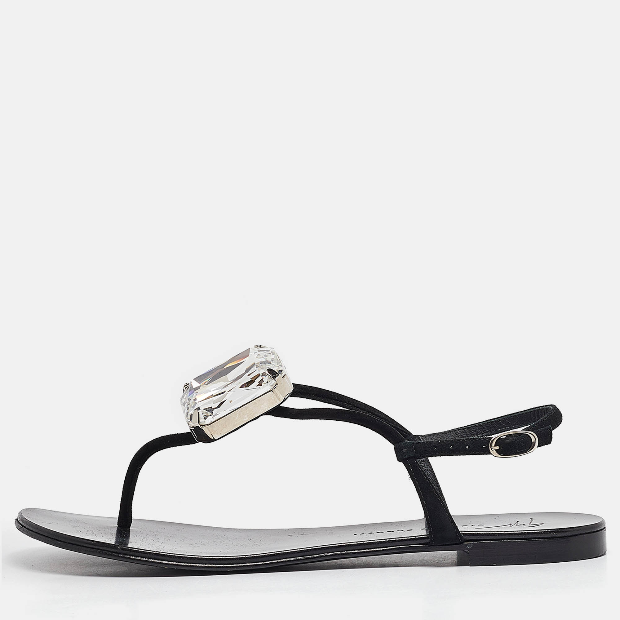 Giuseppe Zanotti Black Suede Crystal Embellished Slingback Sandals Size 38.5, Sandals - Luxury Closet catalog