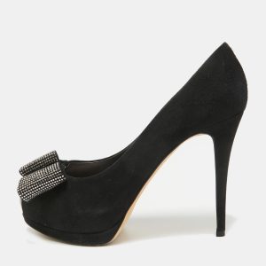 Giuseppe Zanotti Black Suede Crystal Embellished Bow Peep Toe Platform Pumps Size 41, Pumps - Luxury Closet catalog