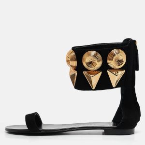 Giuseppe Zanotti Black Suede Crystal Embellished Ankle Strap Flat Sandals Size 36, Sandals - Luxury Closet catalog