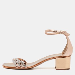 Giuseppe Zanotti Metallic Gold Leather Crystal Embellished Ankle Strap Flat Sandals Size 36, Flats - Luxury Closet catalog