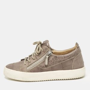 Giuseppe Zanotti Taupe Grey Croc Embossed Leather Frankie Low Top Sneakers Size 39, Athletic Shoes & Sneakers - Luxury Closet catalog
