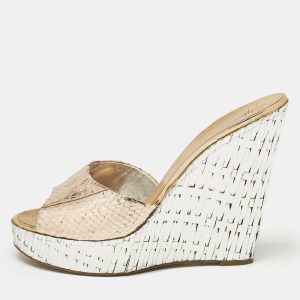 Giuseppe Zanotti Metallic Snakeskin Embossed Leather Platform Wedge Sandals Size 40, Sandals - Luxury Closet catalog