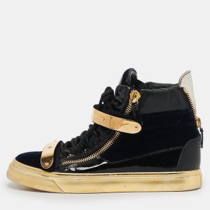 Giuseppe Zanotti Black/Gold Velvet And Patent Leather Coby High Top Sneakers Size 39, Athletic Shoes & Sneakers - Luxury Closet catalog