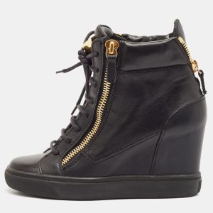 Giuseppe Zanotti Black Leather Double Zip Wedge Sneakers Size 37, Athletic Shoes & Sneakers - Luxury Closet catalog