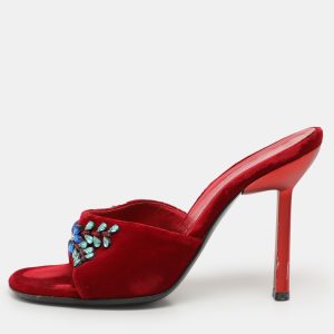 Giuseppe Zanotti Red Velvet Crystal Embellished Sandals Size 37, Sandals - Luxury Closet catalog