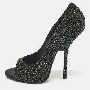 Giuseppe Zanotti Black Satin Crystal Embellished Open Toe Pumps Size 39, Pumps - Luxury Closet catalog