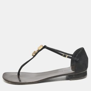 Giuseppe Zanotti Black Leather and Suede Crystal Embellished Flat Sandals Size 37, Sandals - Luxury Closet catalog
