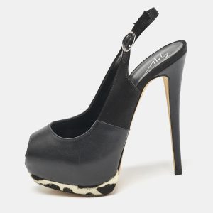 Giuseppe Zanotti Black/White Leather Peep Toe Slingback Pumps Size 35, Pumps - Luxury Closet catalog