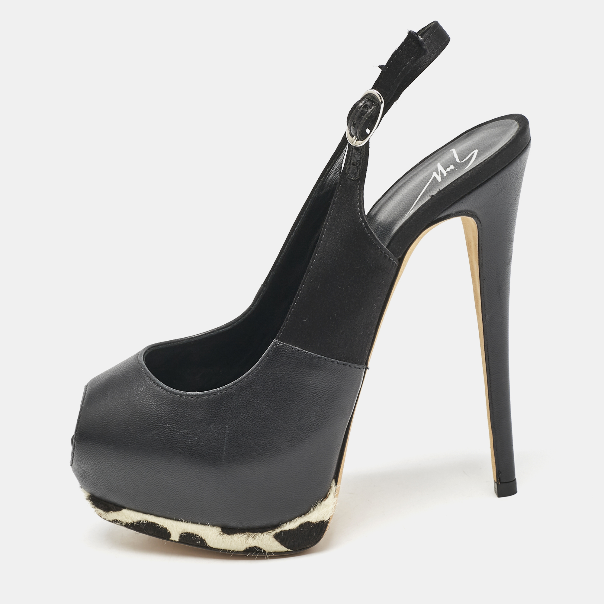 Giuseppe Zanotti Black/White Leather Peep Toe Slingback Pumps Size 35, Pumps - Luxury Closet catalog