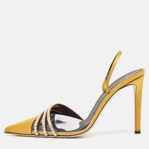 Giuseppe Zanotti Gold Satin Crystal Embellished Slingback Pumps Size 41, Pumps - Luxury Closet catalog