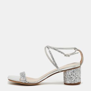 Giuseppe Zanotti Silver Glitter Tara Block Heel Ankle Strap Sandals Size 37.5, Sandals - Luxury Closet catalog