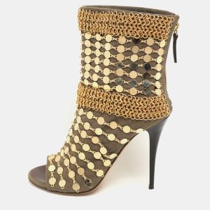 Giuseppe Zanotti Khaki Canvas Chain Embellished Mid Calf Boots Size 36, Boots - Luxury Closet catalog