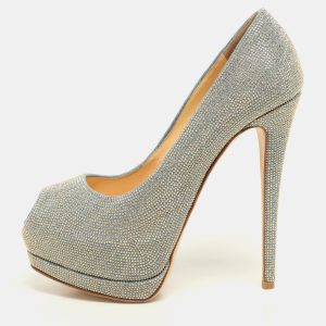 Giuseppe Zanotti Blue/Gold Studded Denim Peep Toe Platform Pumps Size 38, Pumps - Luxury Closet catalog
