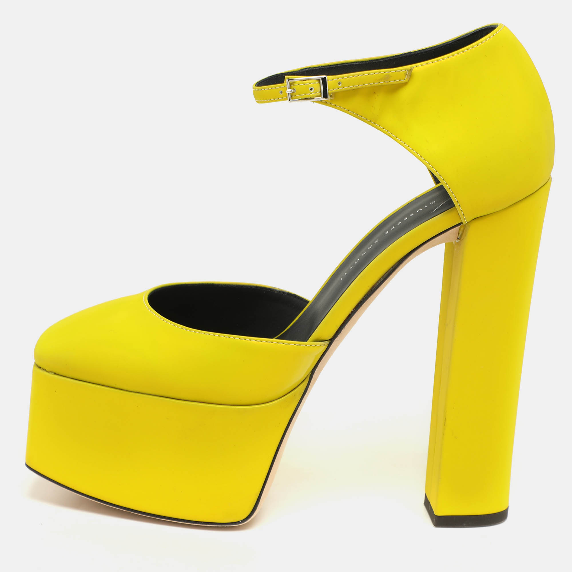 Giuseppe Zanotti Yellow iridescent Patent Leather Platform Ankle Strap Pumps Size 39, Pumps - Luxury Closet catalog