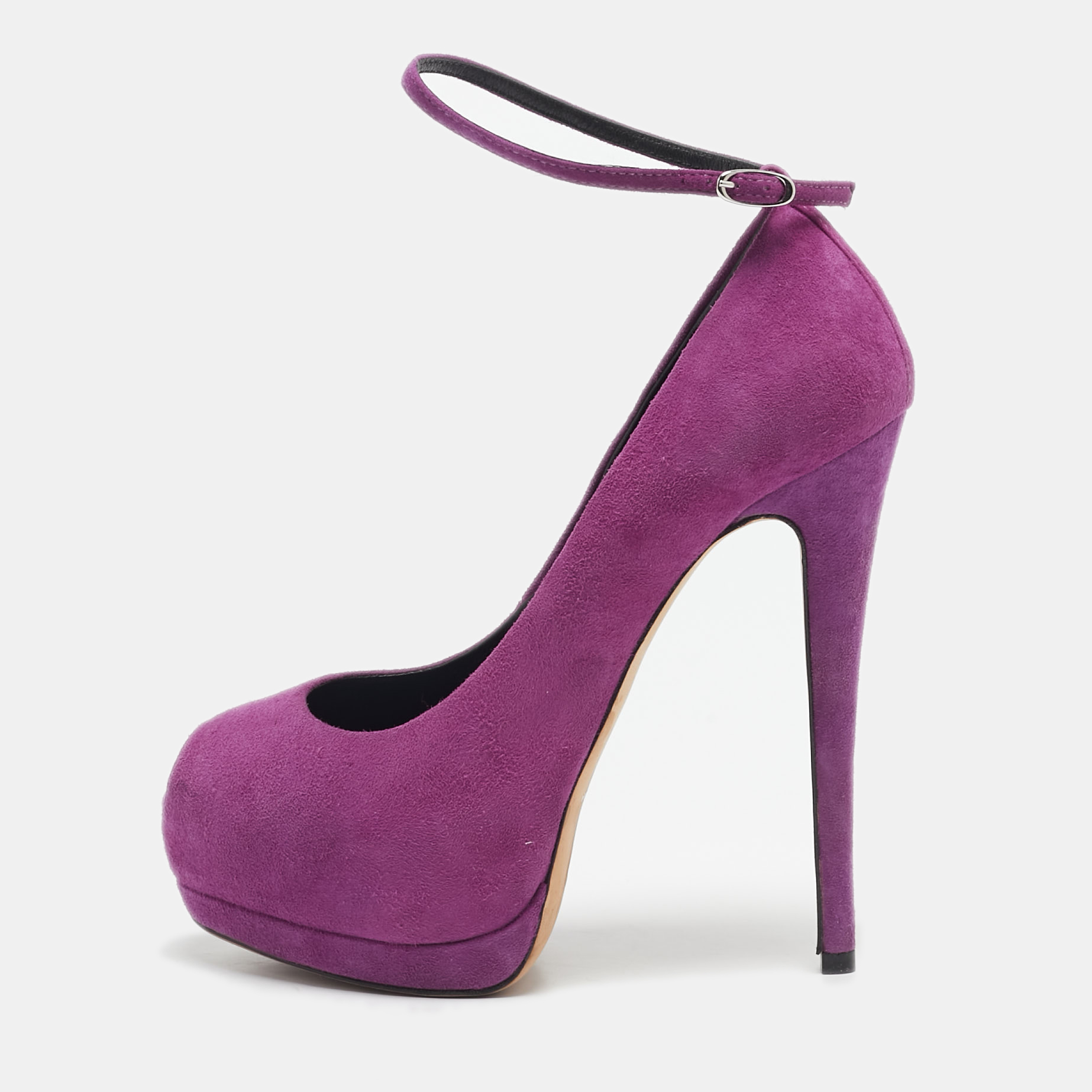 Giuseppe Zanotti Magenta Pink Suede Platform Peep Toe Ankle Strap Pumps Size 35, Pumps - Luxury Closet catalog