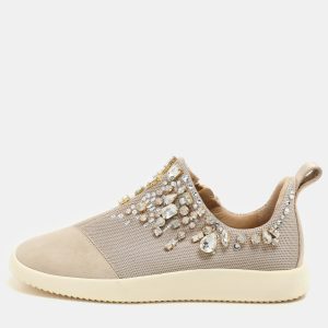 Giuseppe Zanotti Beige Crystal Embellished Suede And Mesh May London Slip On Sneakers Size 36.5, Athletic Shoes & Sneakers - Luxury Closet catalog