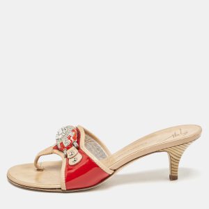 Giuseppe Zanotti Red/Red Leather And Patent Crystal Embellished Slide Sandals Size 38, Sandals - Luxury Closet catalog