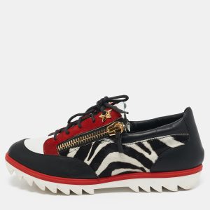 Giuseppe Zanotti Multicolor Zebra Print Pony Hair and Leather Lace Up Sneakers Size 42.5, Athletic Shoes & Sneakers - Luxury Closet catalog