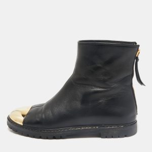 Giuseppe Zanotti Black/Gold Leather Metal Cap Toe Ankle Length Boots Size 38, Boots - Luxury Closet catalog
