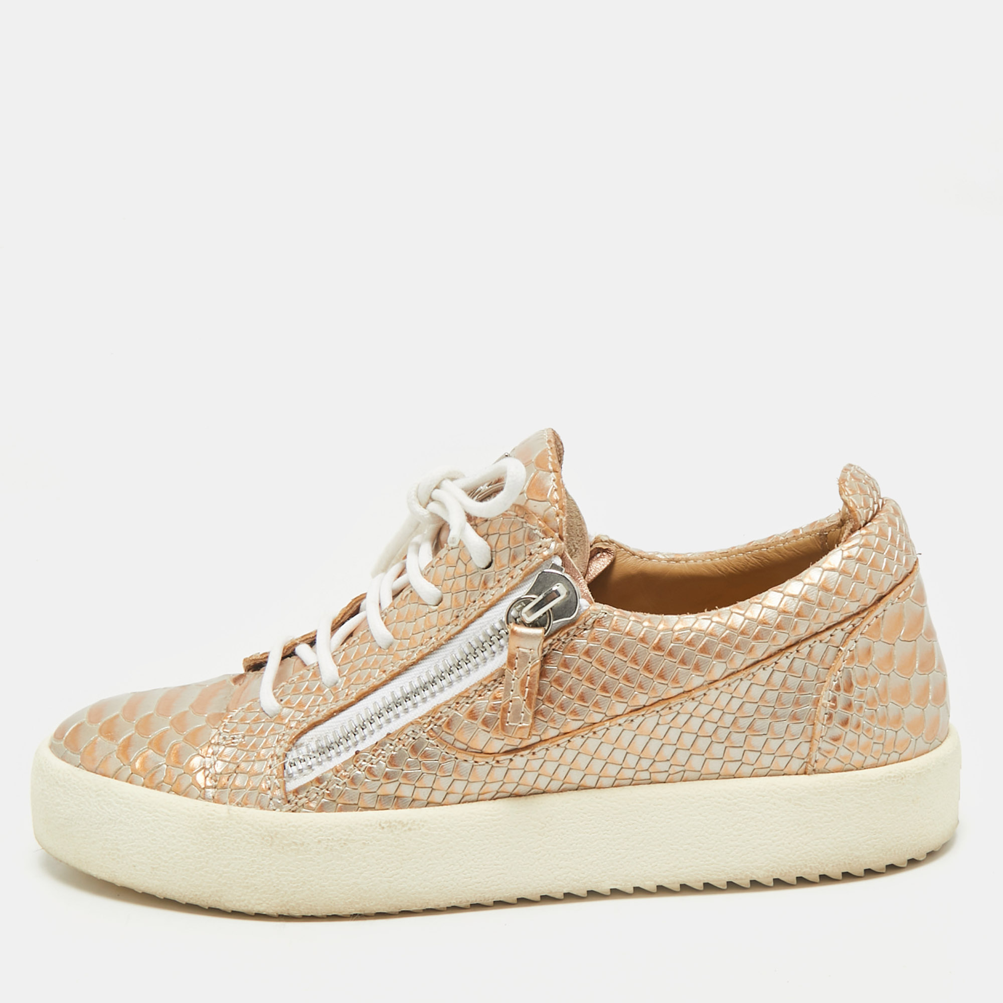 Giuseppe Zanotti Gold Python Embossed Leather Frankie Low Top Sneakers Size 39, Athletic Shoes & Sneakers - Luxury Closet catalog