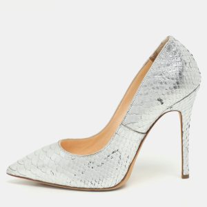 Giuseppe Zanotti Silver Python Embossed Leather Pointed Toe Pumps Size 37.5, Pumps - Luxury Closet catalog